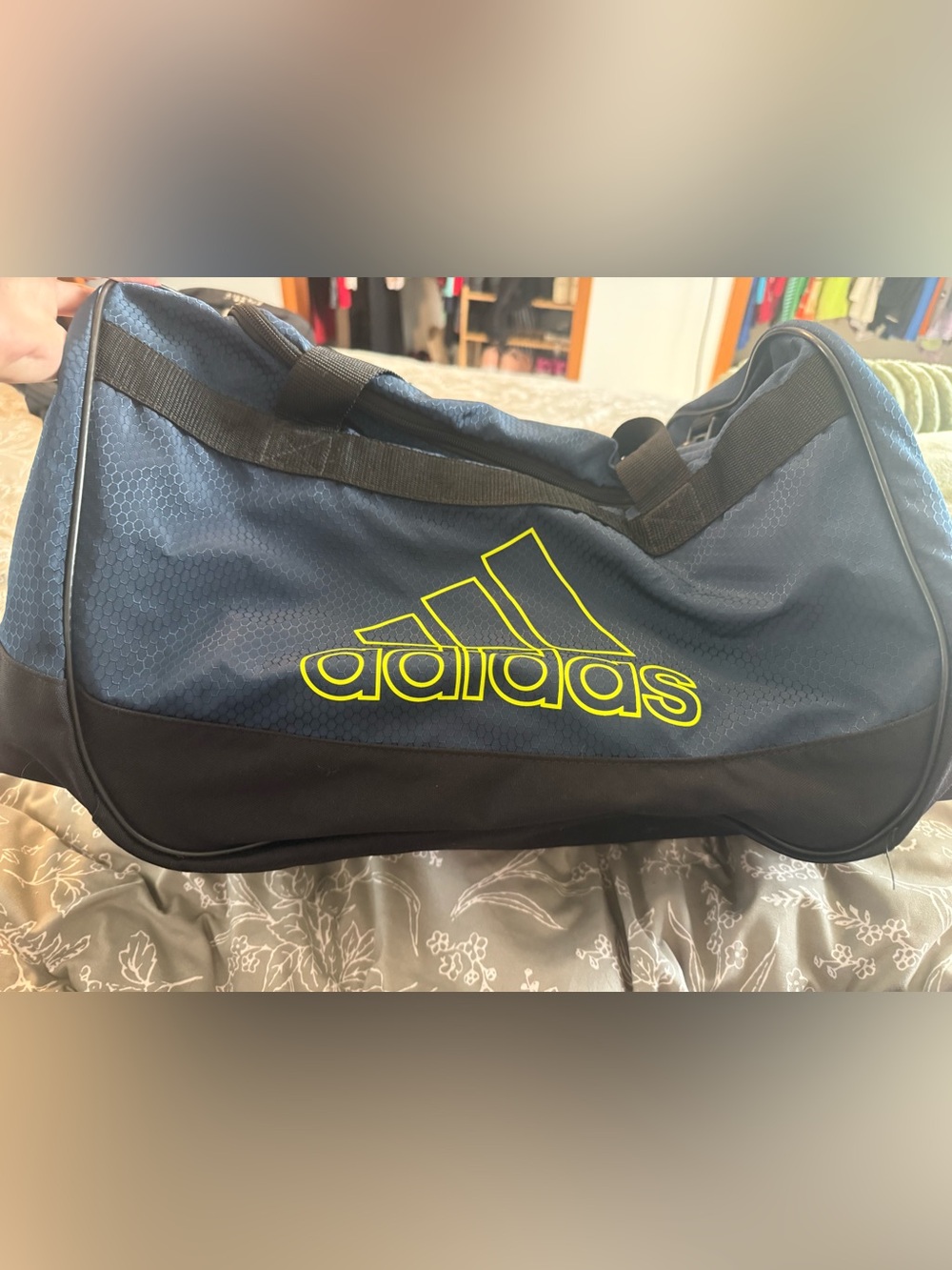 adidas Navy Duffel Bag with Neon Yellow Logo